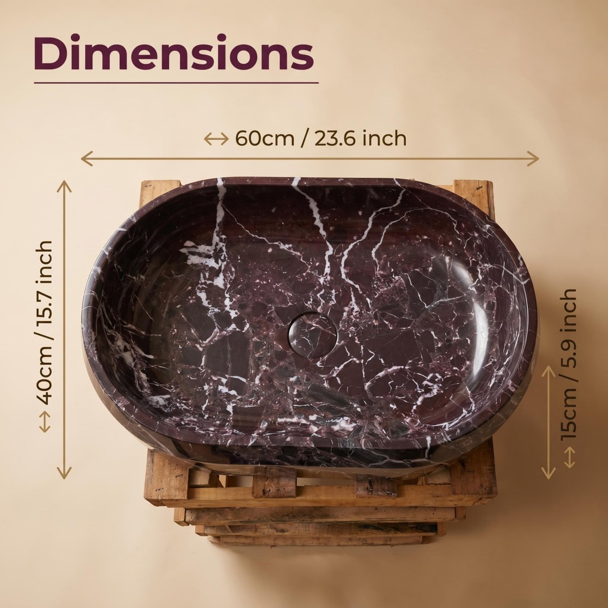 Natural Rosso Levanto Marble Oval Sink