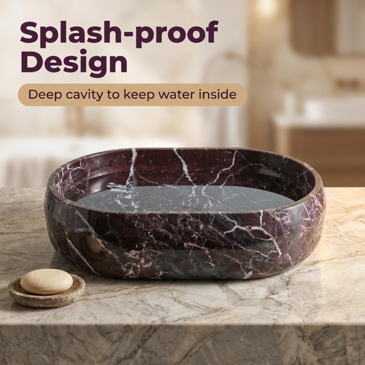 Natural Rosso Levanto Marble Oval Sink