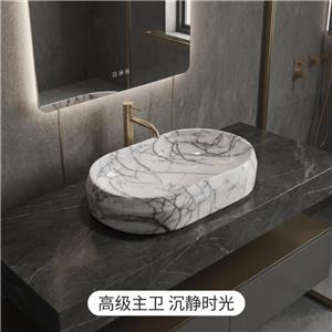 Lavabo ovale in marmo naturale bianco lilla.