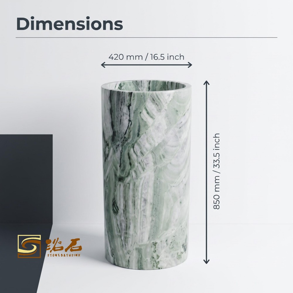 Verde Alpi Natural Emerald Green Marble Freestanding Pedestal Sink,