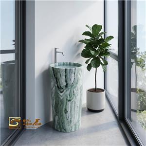 Lavabo a colonna autoportante Verde Alpi in marmo verde smeraldo naturale