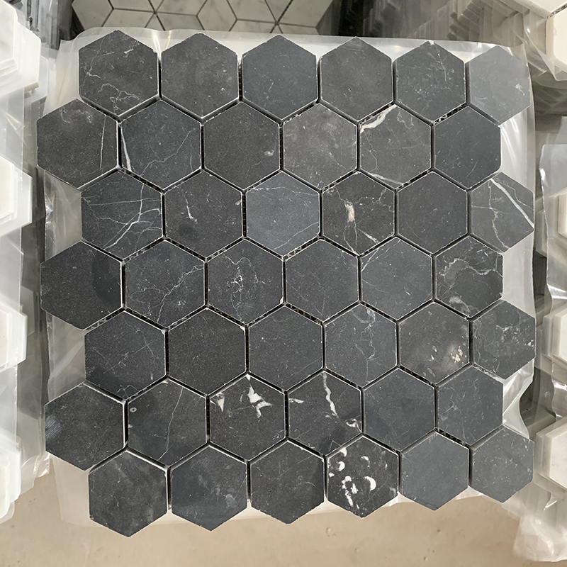 Nero Marquina Marble Hexagon Mosaic