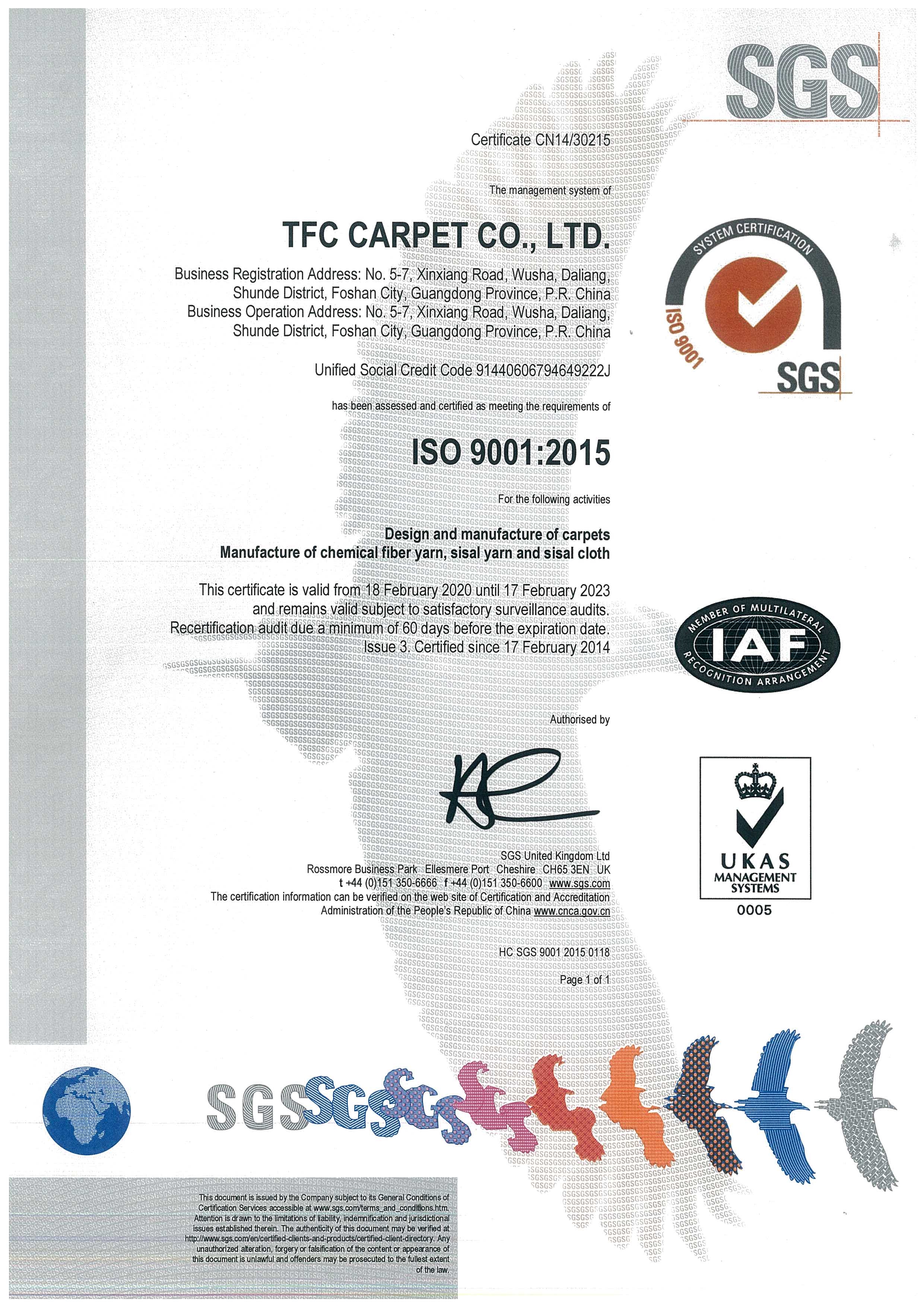 ISO 9001: 2015 (Thảm)