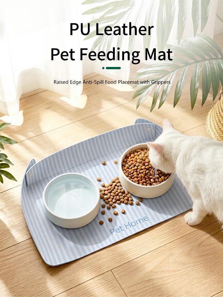 Half-Enclosed PU Leather Pet Feeding Mat Waterproof Non-Slip