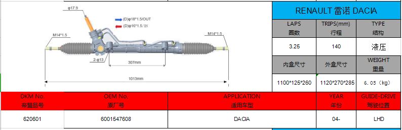 Casetă de direcție hidraulică pentru RENAULT SANDERO LOGAN 1400 6001547608