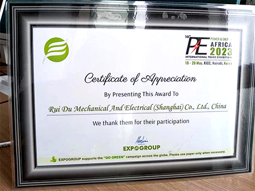 Certificate of Appreciation by presenting this award to Rui Du M&E