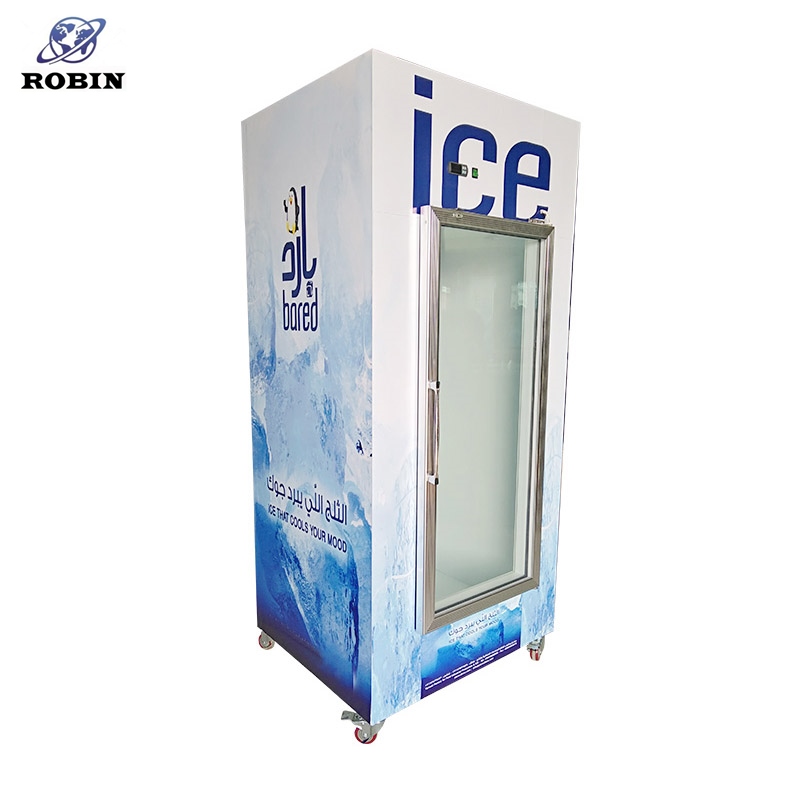 Китай Напольное оборудование для торговли льдом в мешках, оборудование для торговли льдом, бункер для хранения льда со стеклянной дверью, производитель