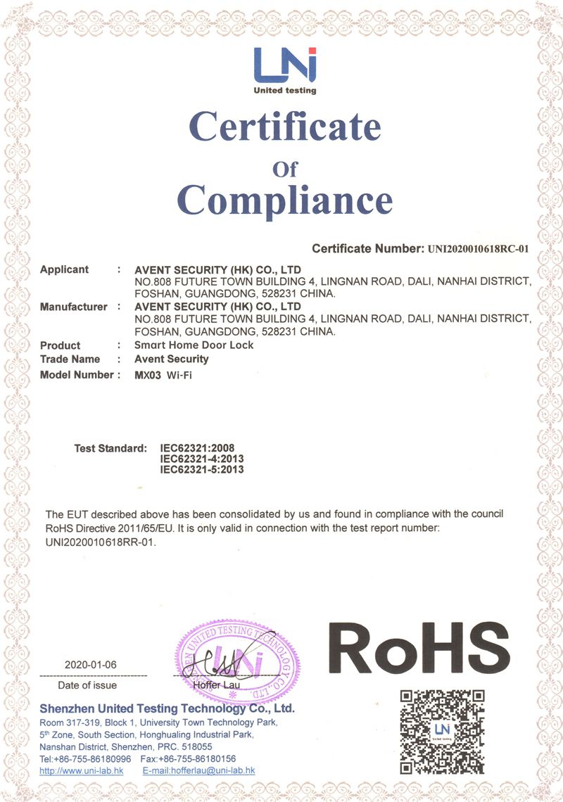 Certificat RoHS MX03