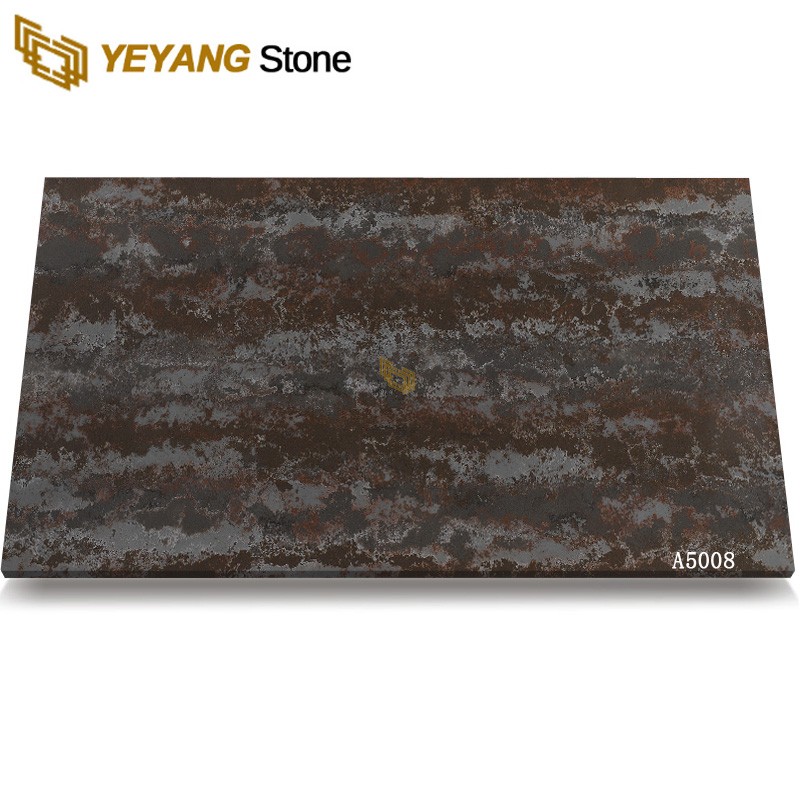 Artificial Black Calacatta Quartz Brown Stone Dark Color Artificial Stone Slab For Kitchen Countertop