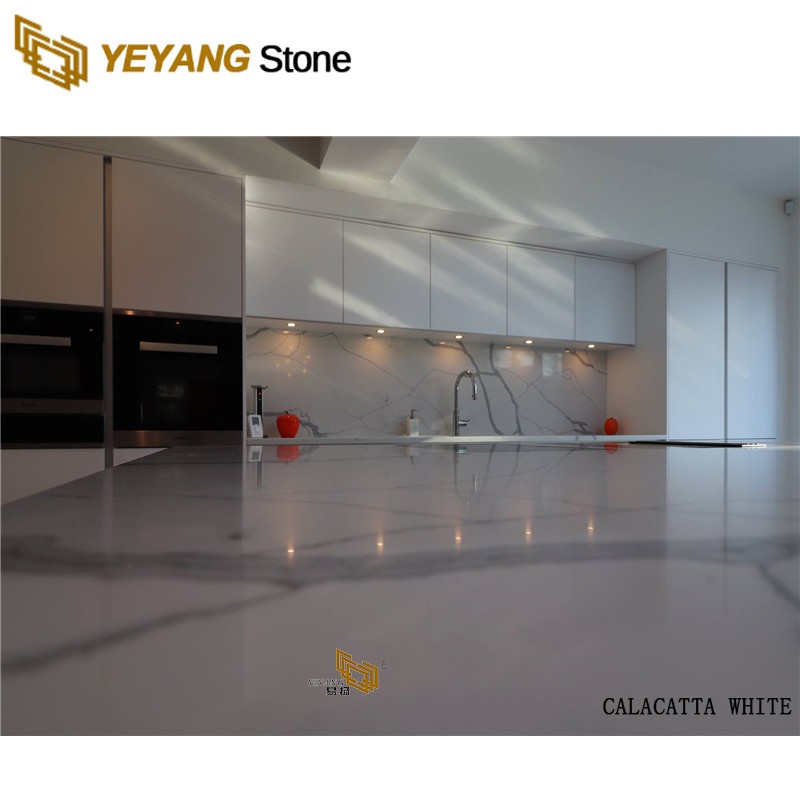 Polished Man Made Engineered Marble Looking Quartz Stone