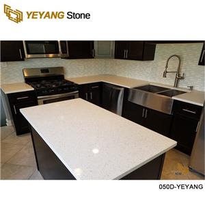 Grey quartz stone with specially formulated colors for KSY building in the US.