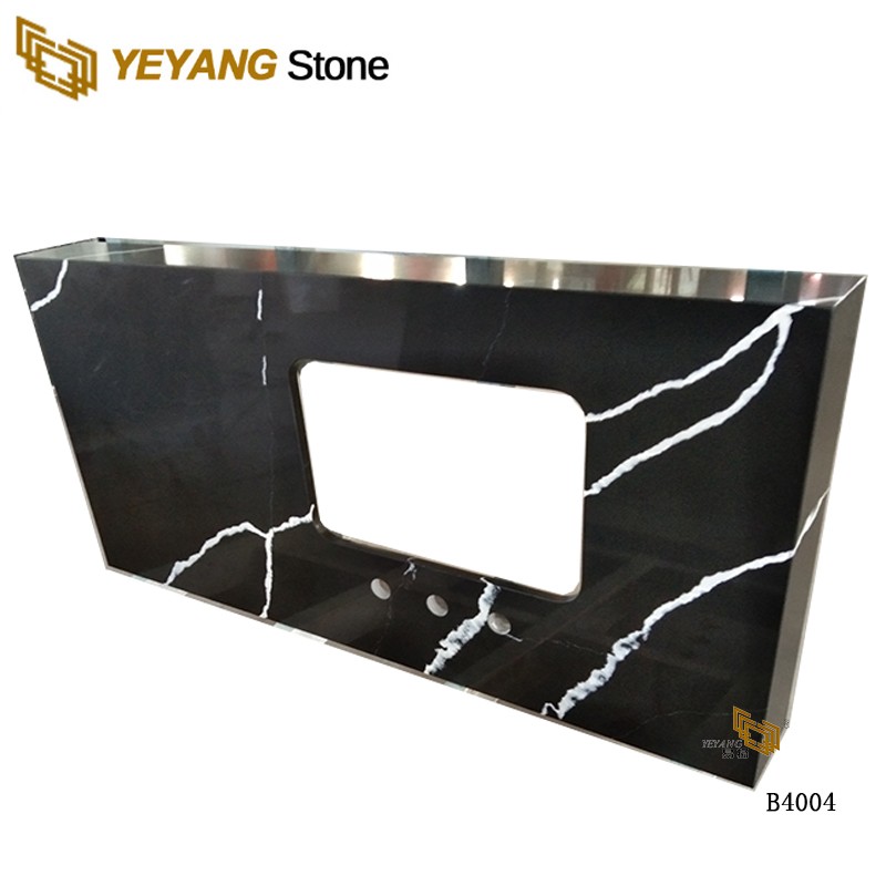 Black Calacatta Quartz Vanity Top For Bathroom Project B4004