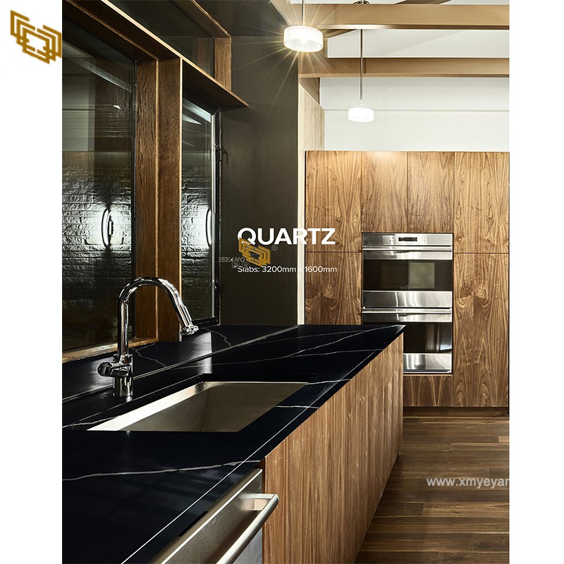 Black Galaxy Quartz Artificial Stone Vanity Top and Countertop for Kitchen & Bath room -d2009