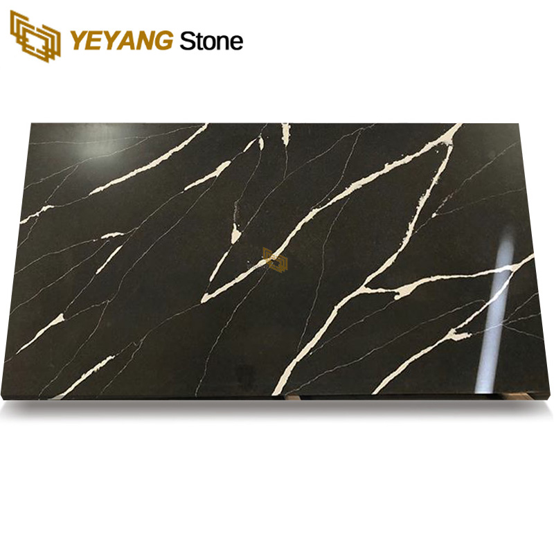 Artificial Stone Black White Veins Black Stone Quartz Slab