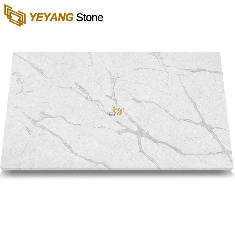 Polished White Artificial Calacatta Quartz Stone Slab A5005