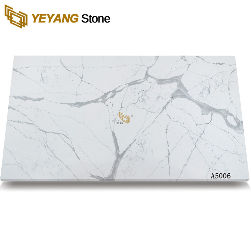 Lastre di pietra di quarzo bianco Calacatta di qualità per controsoffitto della cucina di casa A5006