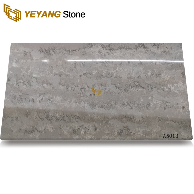 Kwartssteen met grijze kleur gebruikt voor aanrecht in de keuken en ijdelheid A5013