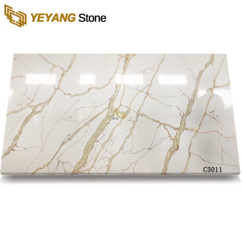 Polished Gold Veins White Engineered Quartz Stone Slab C3011