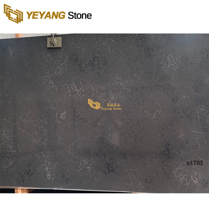 High Density Black Polished Artificial Quartz Stone For Kitchen Vanity Countertop -NT703