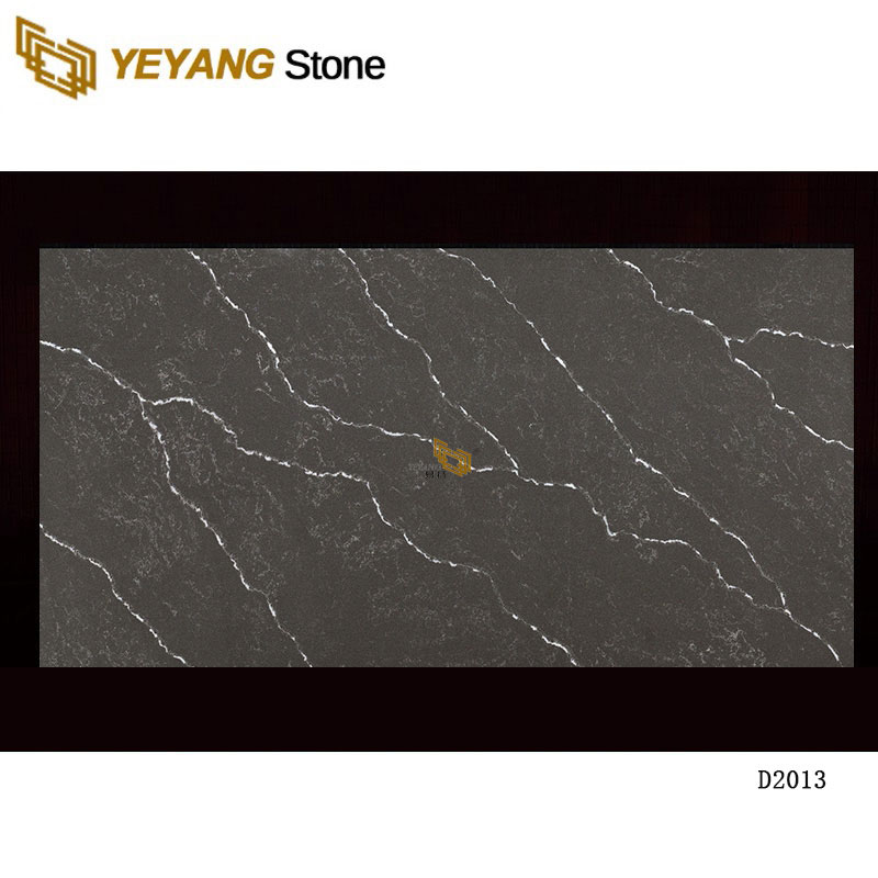 Artificial Stone Black Gold Veins Black Stone Quartz Slab D2013