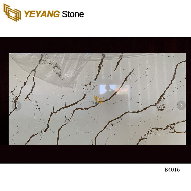 Lastra di pietra di quarzo naturale sottile oro Calacatta per lucidatura di superficie di grandi dimensioni B4015