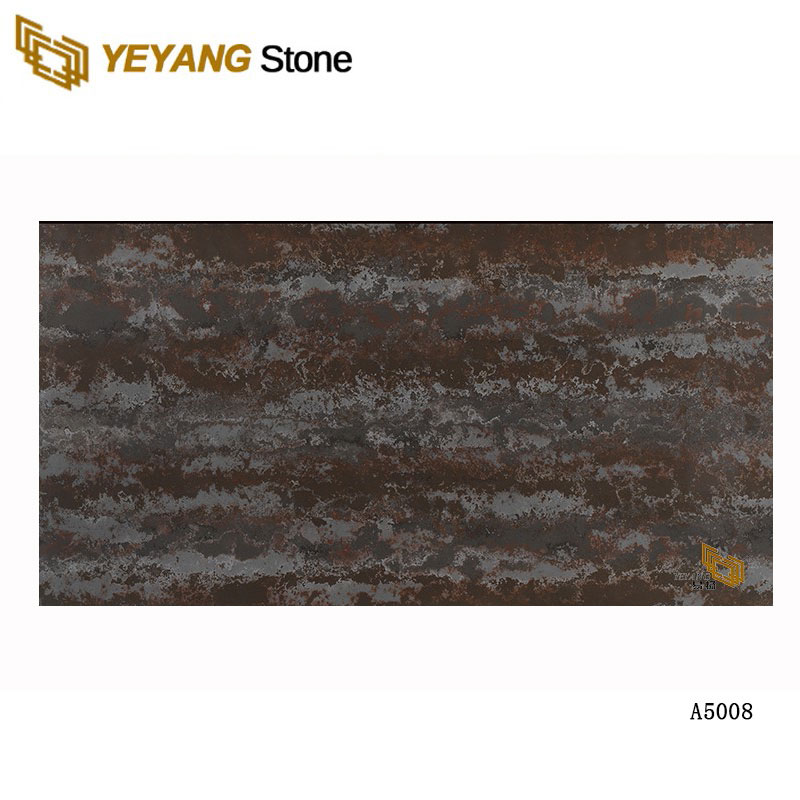 Lastra di pietra artificiale di colore scuro in pietra marrone di quarzo Calacatta nero artificiale per controsoffitto della cucina