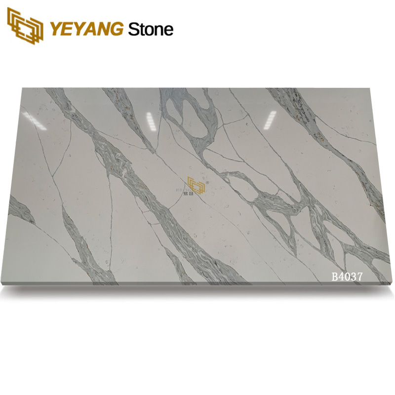 White Color Quartz Stone White with Grey Viens B4037