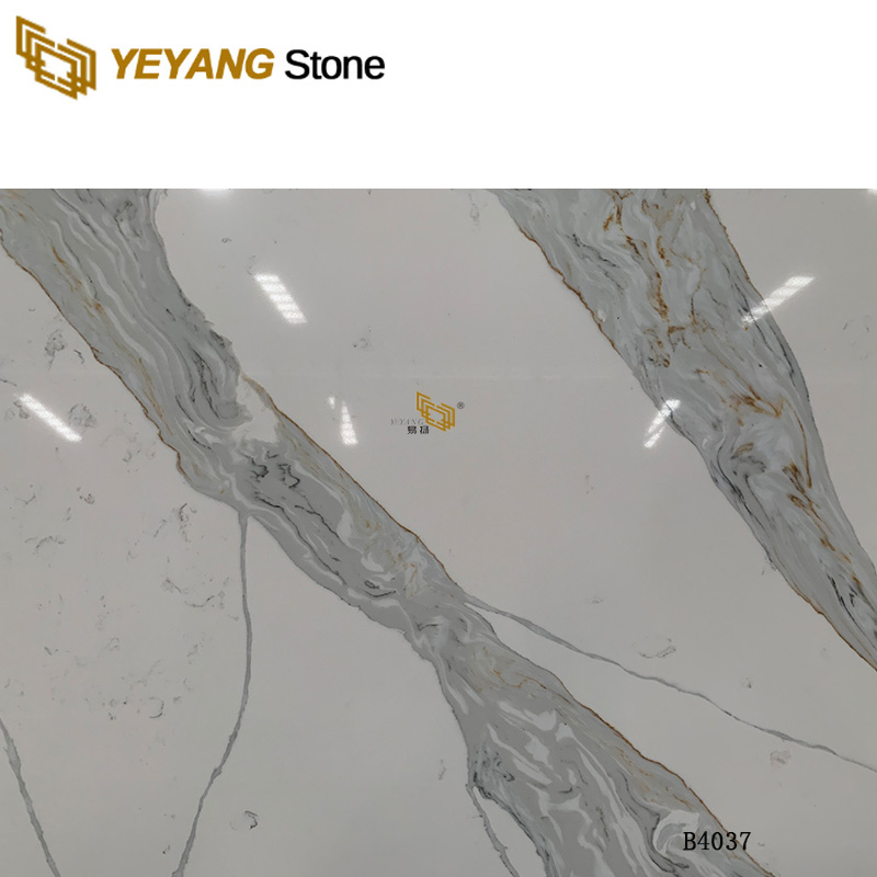 White Color Quartz Stone White with Grey Viens B4037