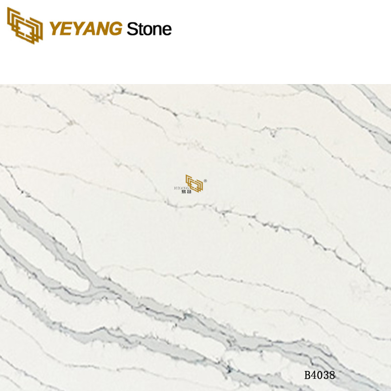 Super White Background with Grey Veins Quartz Stone B4038