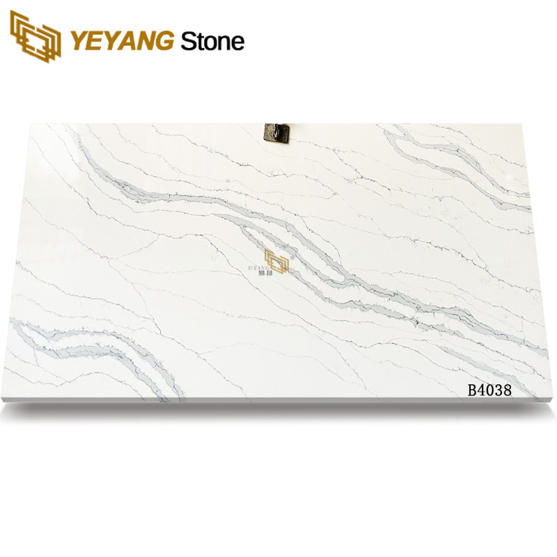 Super White Background with Grey Veins Quartz Stone B4038