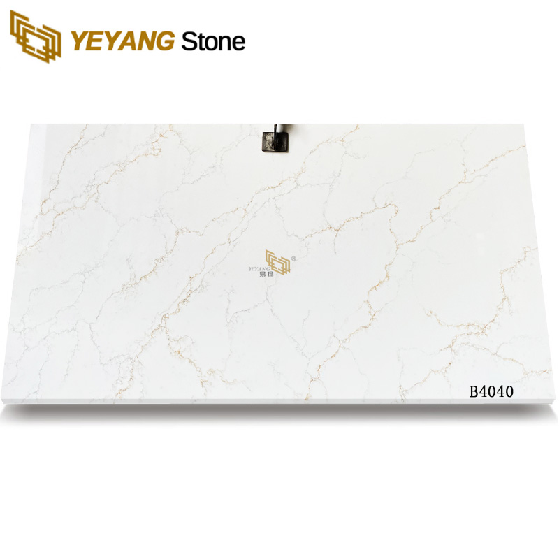 Prefabricated Artificial Quartz Stone Calacatta with Golden Veins B4040