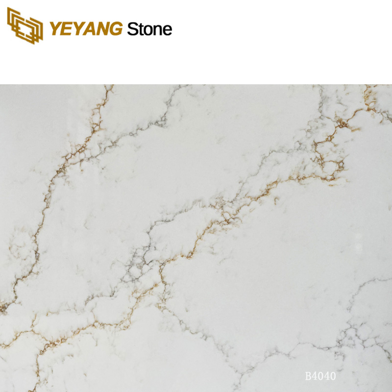 Prefabricated Artificial Quartz Stone Calacatta with Golden Veins B4040