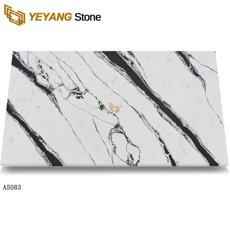 Calacatta white quartz with black veins for countertops A5083