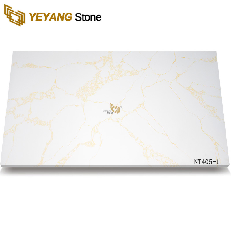 Πώληση κατασκευαστών White Cararra Natural Stone Gold Veins Quartz NT405-1
