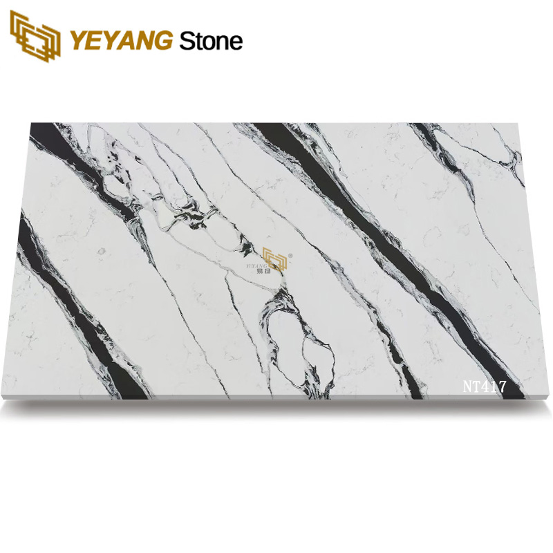 Lastra di quarzo effetto marmo bianco panda artificiale NT417
