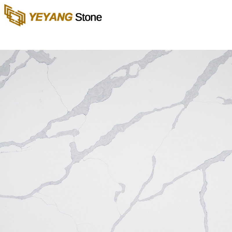 White Calacatta Quartz Stone Slab with Grey Veins NT306