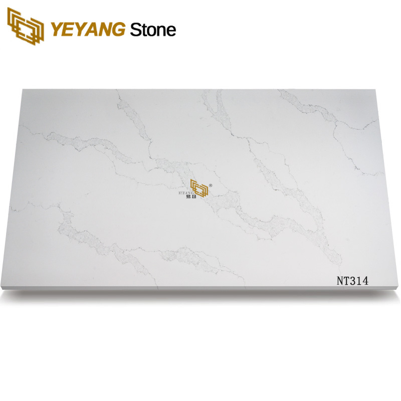 Natural Look Calacatta White Marble Artificial Stone Quartz Slabs NT314