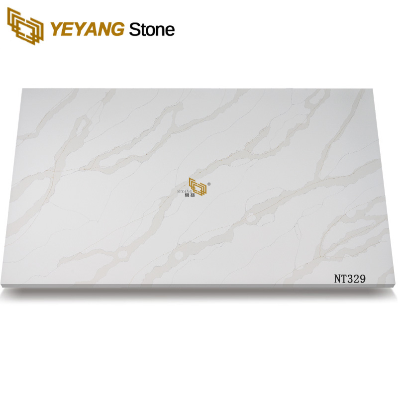 Grey Artificial Calacatta Carrara Marble-Looking Quartz Stone Slab NT329