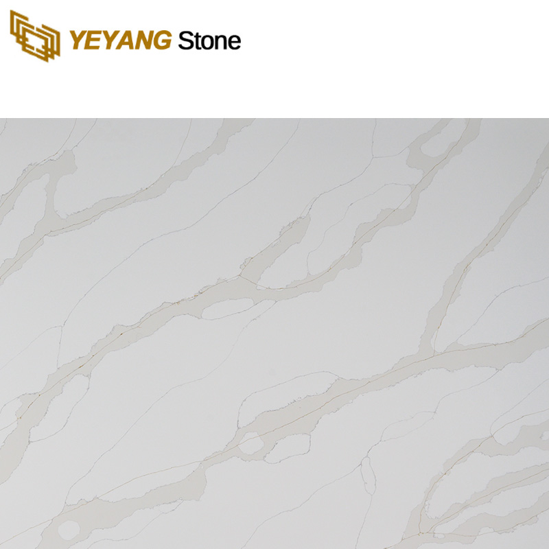 Grey Artificial Calacatta Carrara Marble-Looking Quartz Stone Slab NT329