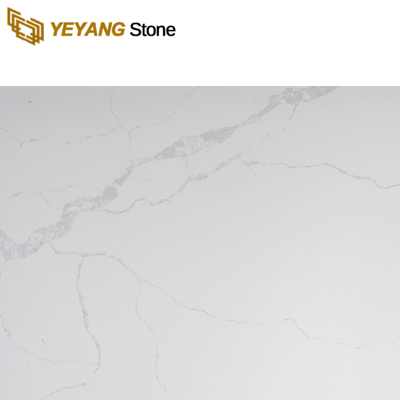 White Artificial Calacatta Quartz Stone Slab with Noble Grey Veins NT334