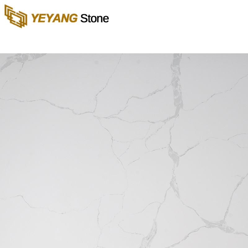 White Artificial Calacatta Quartz Stone Slab with Noble Grey Veins NT334