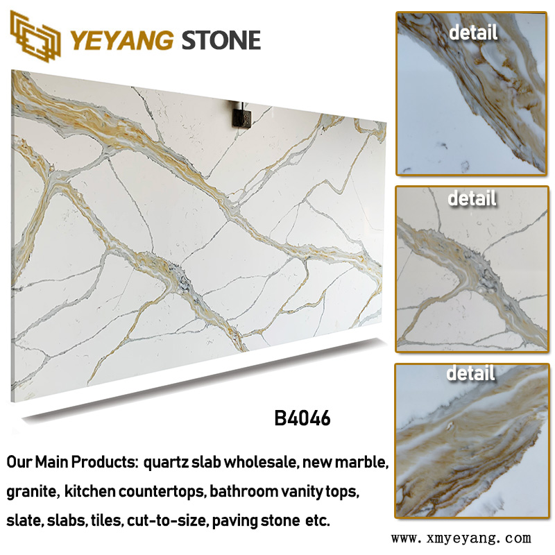White Quartz Stone Slab with Gold Veins for Prefabricated Counter Tops B4046