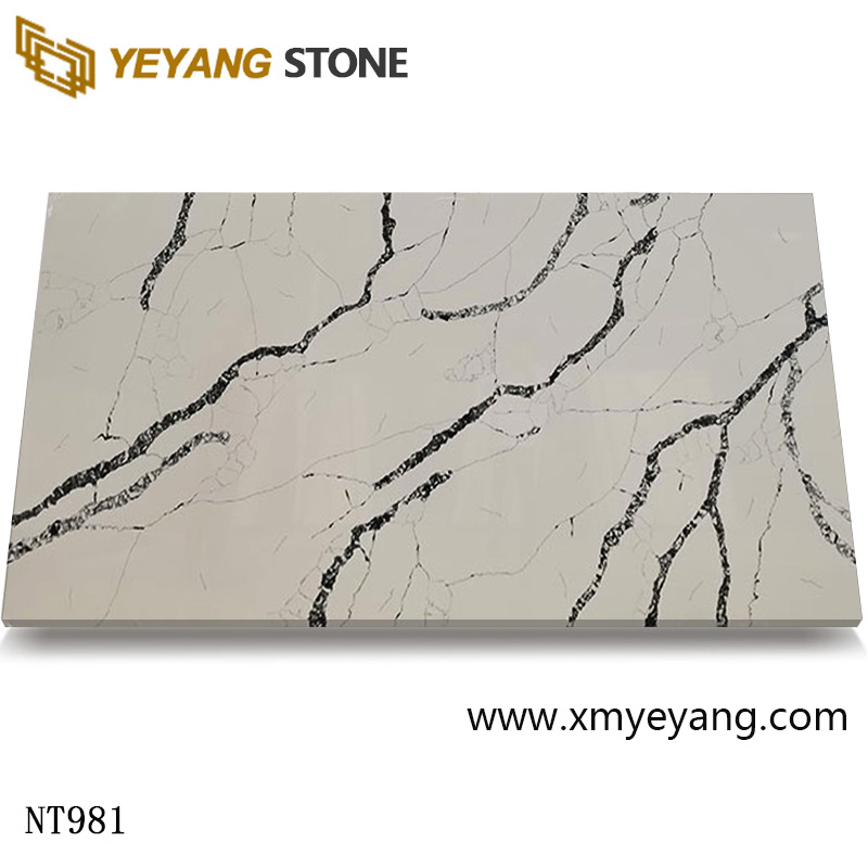 New Polished Calacatta White 3200*1600 White/Black/Grey Quartz Stone Slabs NT981