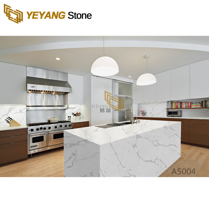 White Quartz Stone Slab with Gery Vein for Kitchen Countertop A5004