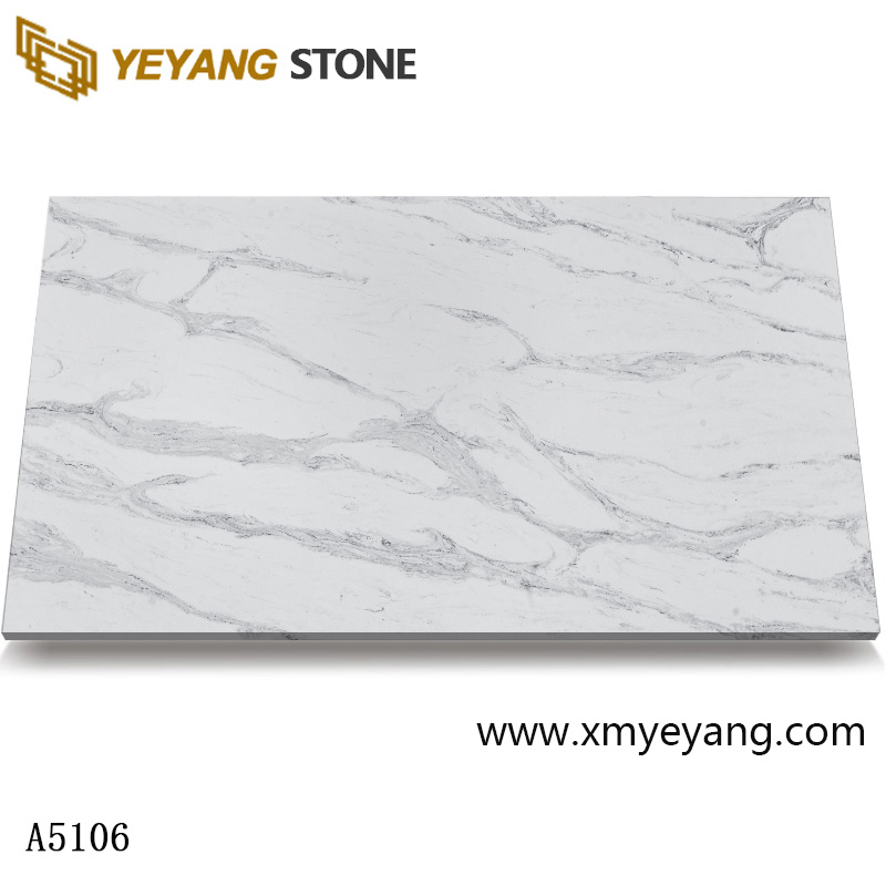 Speciale lastra di pietra di quarzo bianco Calacatta con venature grigie A5106