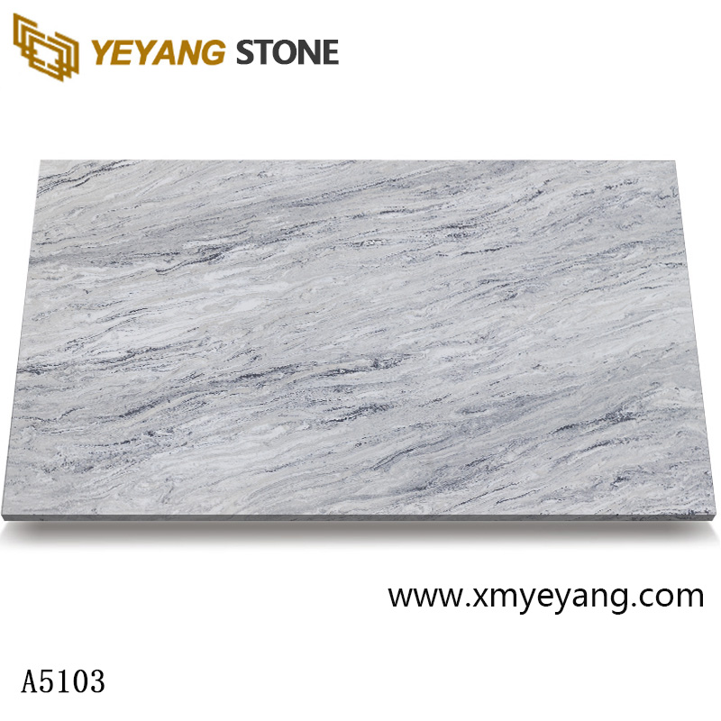 Τεχνητή πέτρα γυαλισμένος γκρι λευκός χαλαζίας με λευκές φλέβες A5103