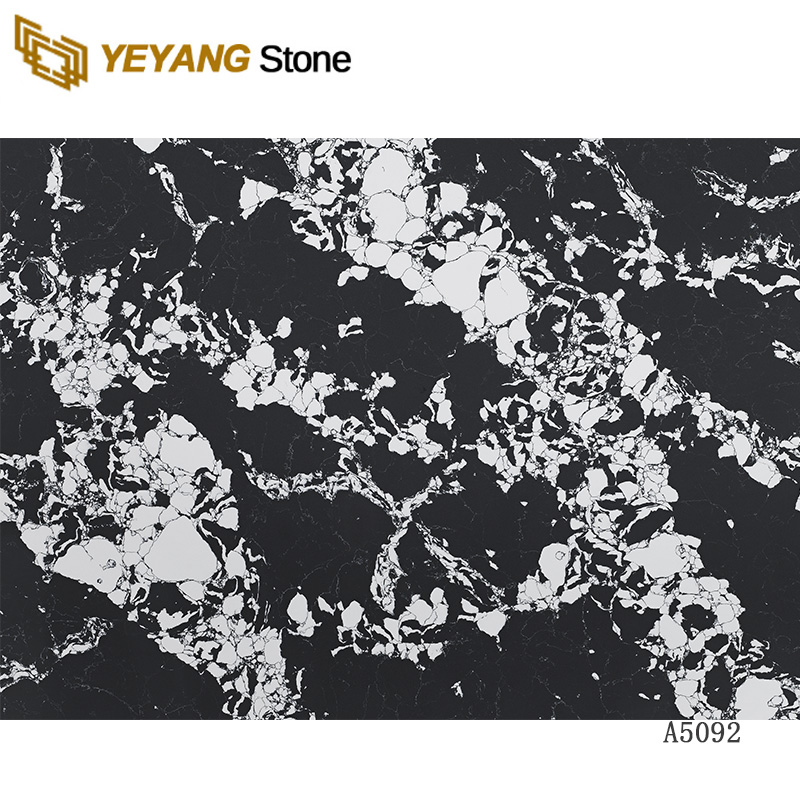 Black Quartz Stone Slab with Special White Veins Stone Tiles A5092