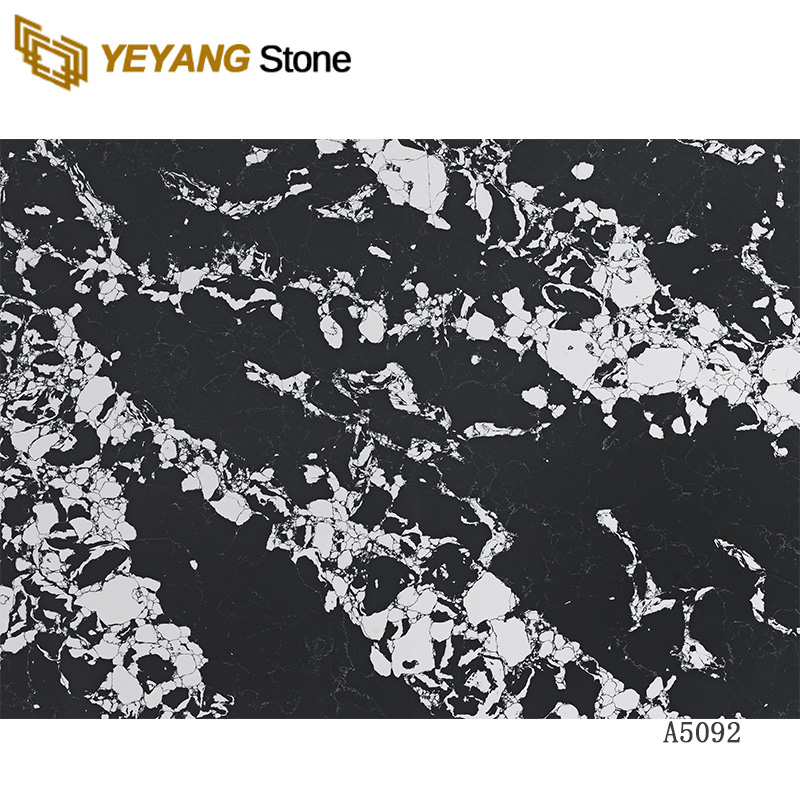 Black Quartz Stone Slab with Special White Veins Stone Tiles A5092