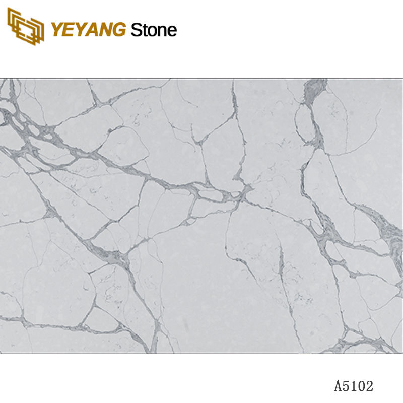 Glossy White Carrara Countertop Quartz with Natural Grey Veins A5102