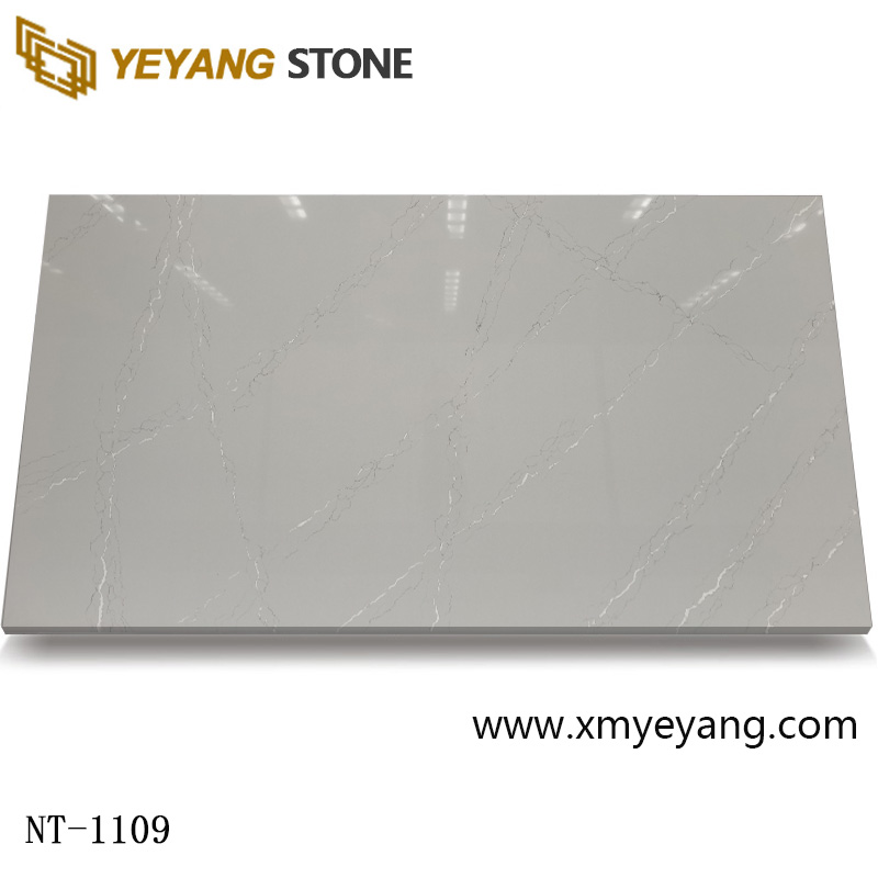 Comptoir de banc en pierre de quartz en marbre gris clair Calacatta NT-1109